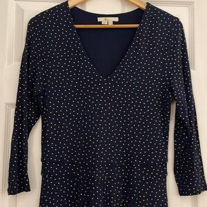 Boden Navy & Gold Polka Dot Maxi Dress with Long Sleeves Size 8R
